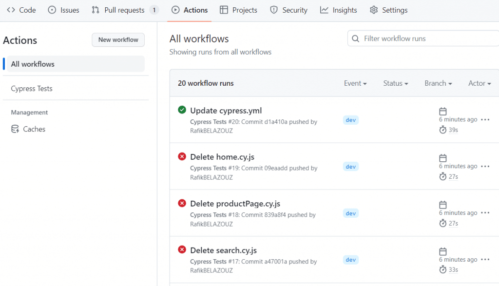 github actions view